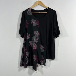 Alfani Artsty Floral Asymmetrical Mixed Media Lagenlook Boho Tunic Top Womens XL